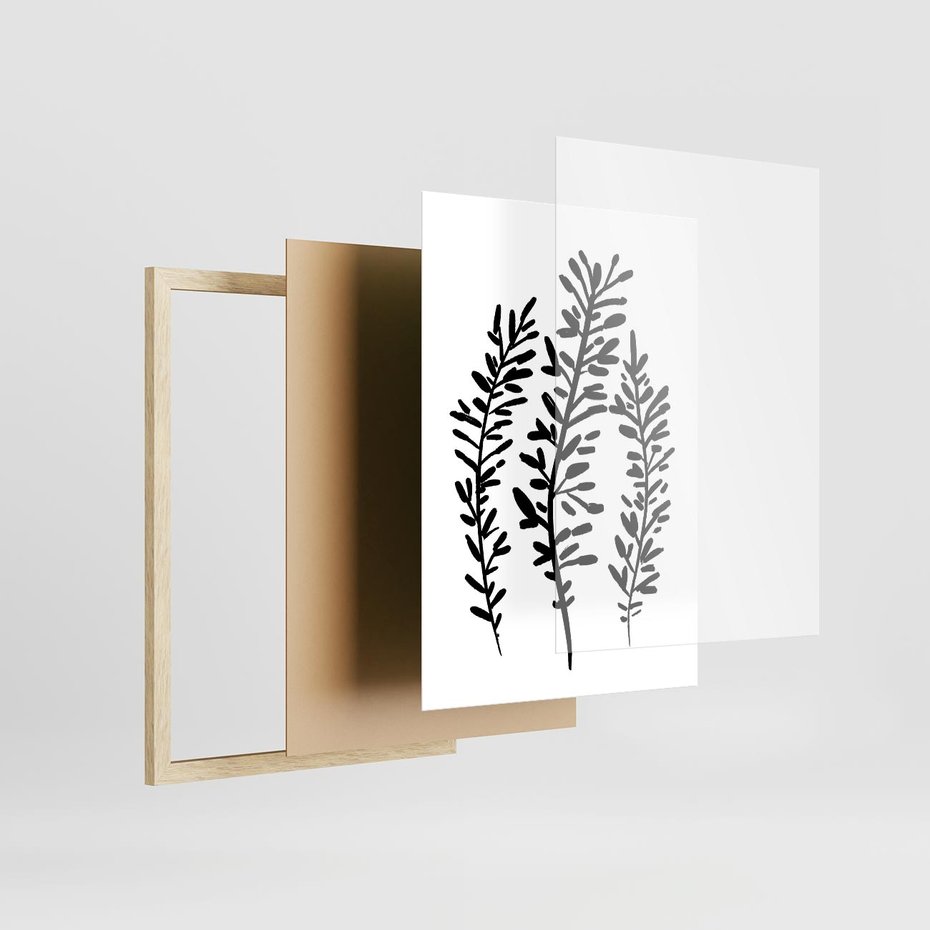 Plakat w ramie 50x70 - Spokojne Wiatrem Uginane - szkic, czarno biały - rama drewno