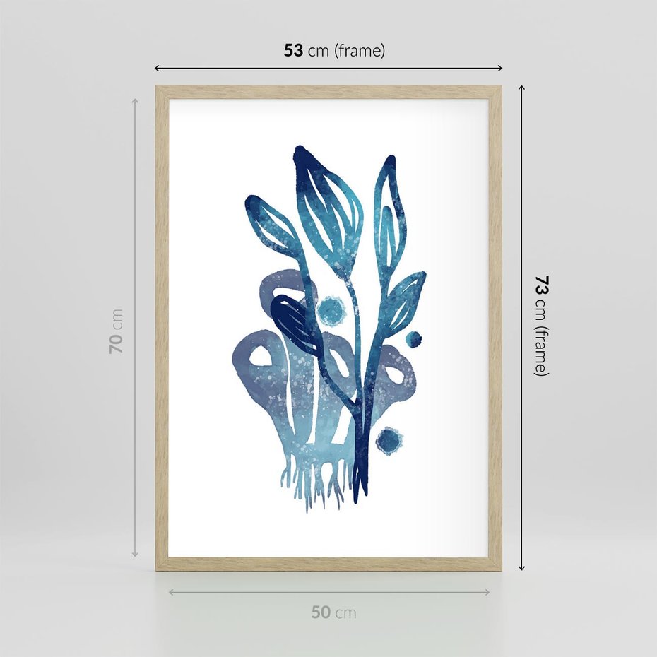 Plakat w ramie 50x70 - Akwarelowy Błękit - pastelowy, abstrakcyjny plakat - rama drewno