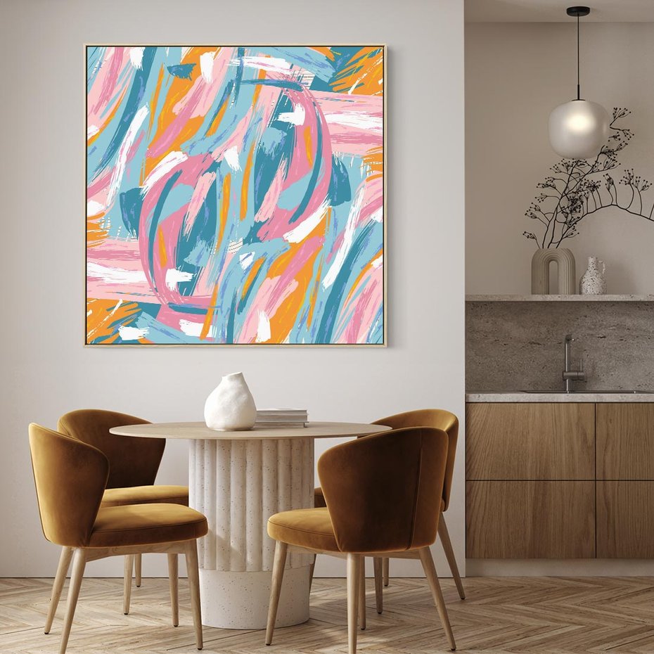 Obraz w ramie 50x50 - Refleksje w krainie abstrakcji - abstrakcja, energiczne pociągnięcia pędzla - rama drewno