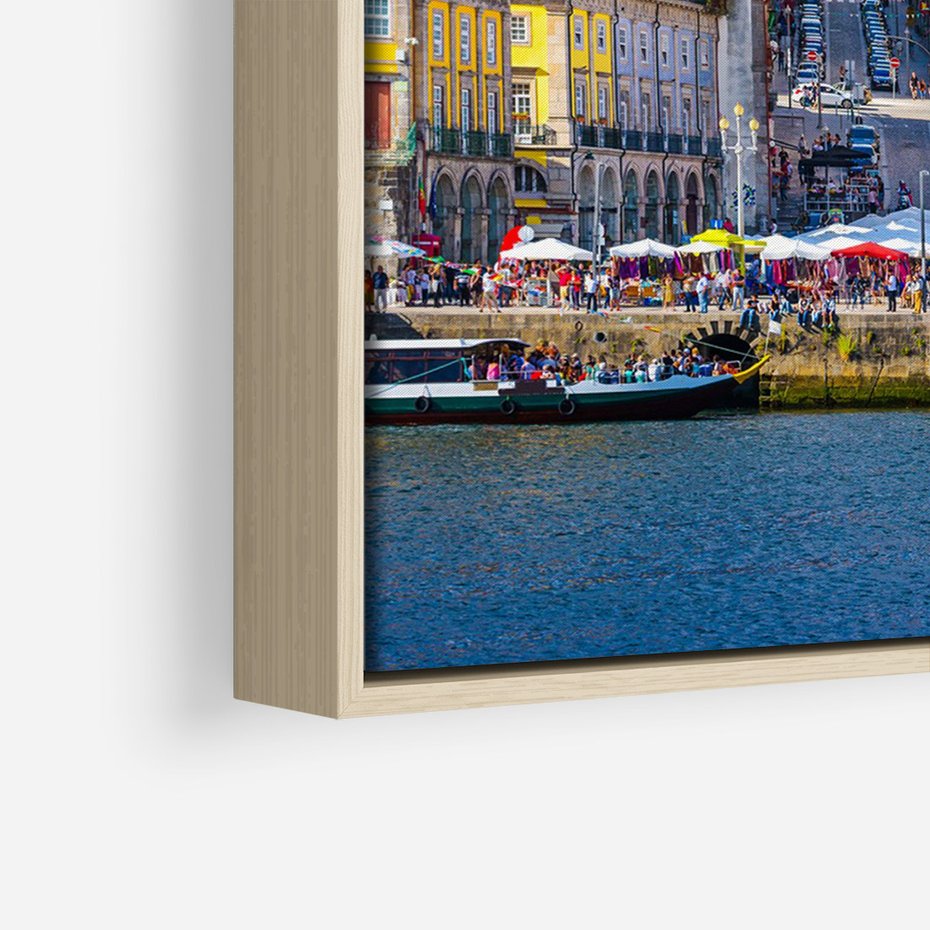 Obraz w ramie 70x100 - Kolorowa Przystań - nadmorskie miasto, kolorowe budynki - rama drewno