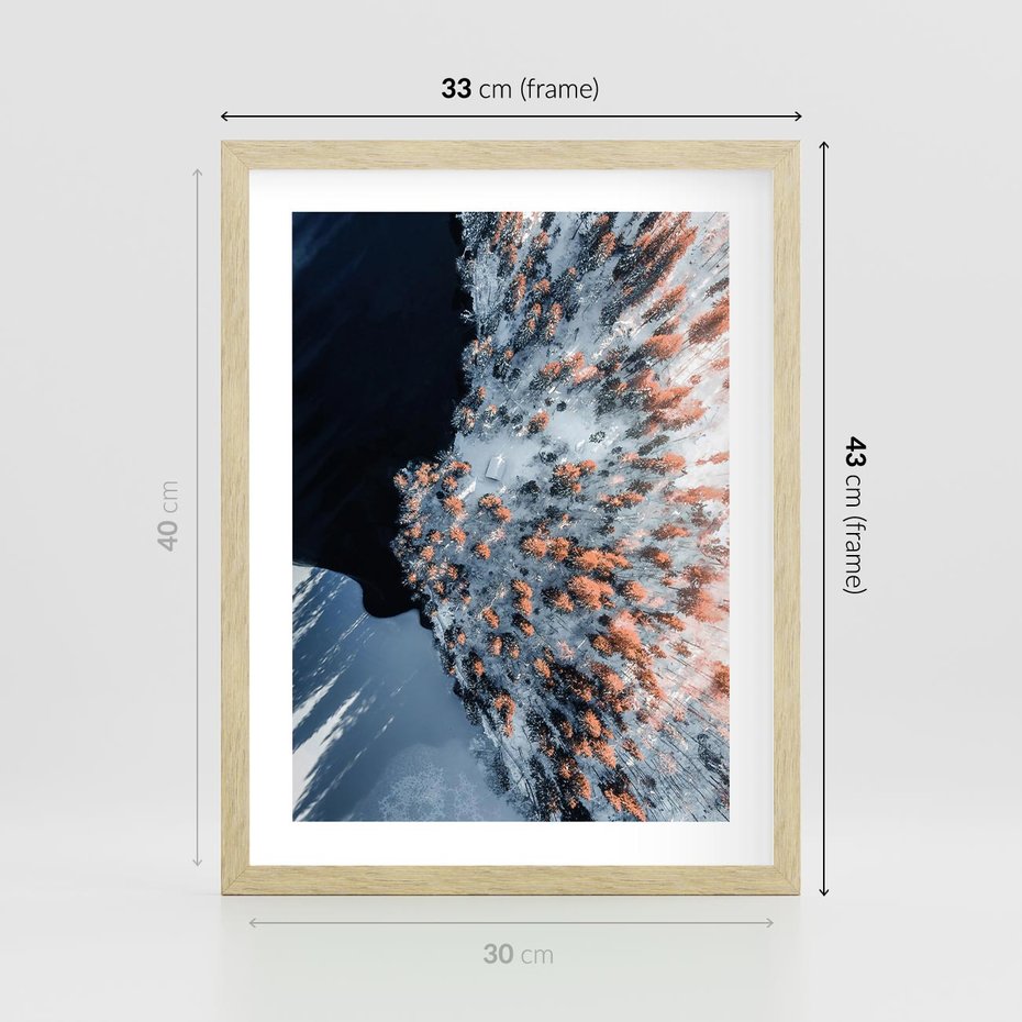 Plakat w ramie 30x40 - Lot Ptaka - zima, zimowy krajobraz - rama drewno