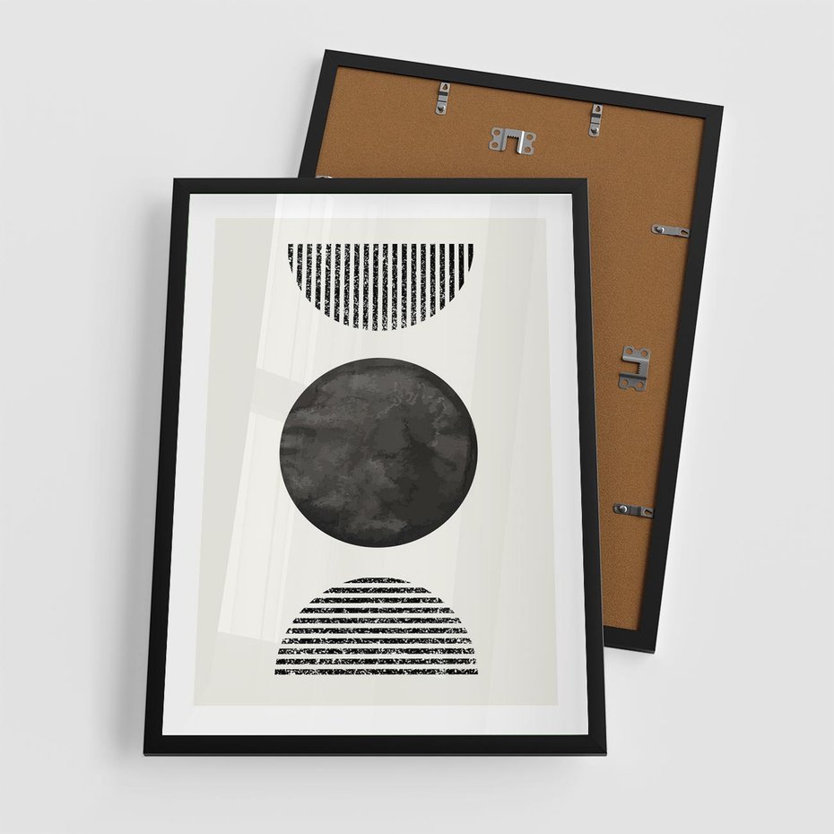 Plakat w ramie 50x70 - Tajemnicza Kompozycja - abstrakcyjne czarno białe formy, minimalizm - rama czarna