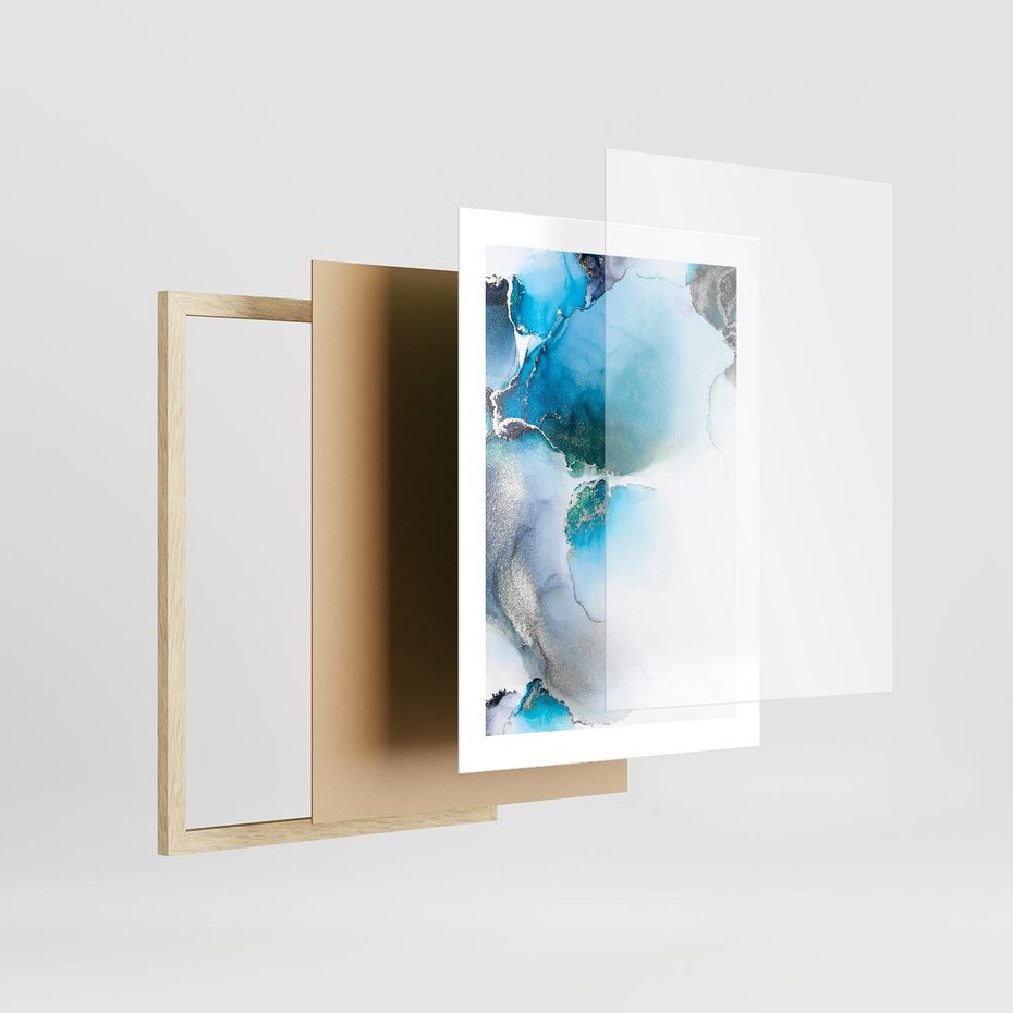 Plakat w ramie 30x40 - Elegancja Marmuru - marmur, błękit - rama drewno