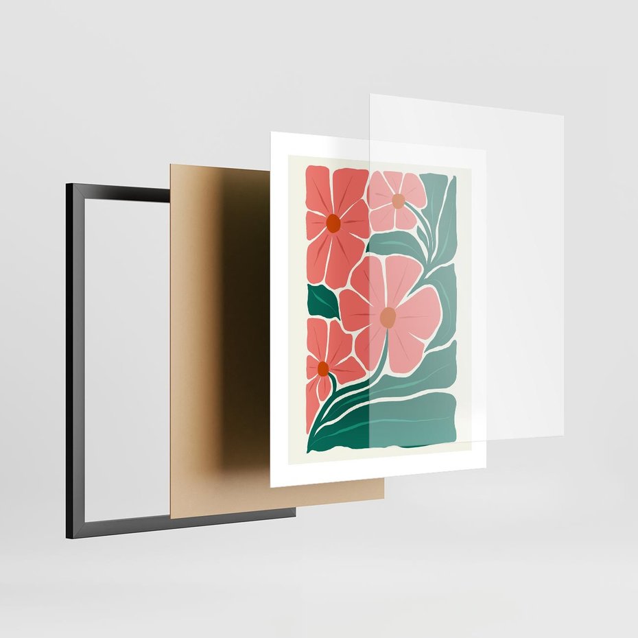 Plakat w ramie 40x50 - Energiczne Opowieści - kwiaty, sztuka nowoczesna - rama czarna
