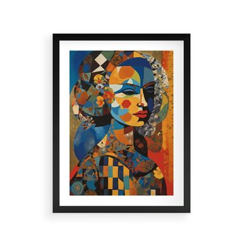 Plakat w ramie 40x50 - Impresje Cichego Szeptu - abstrakcyjny obraz, portret kobiety - rama czarna