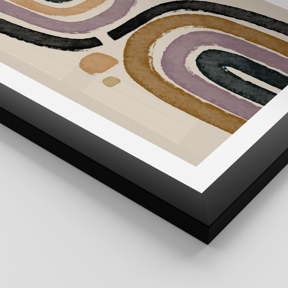 Plakat w ramie 50x70 - Taniec Przenikających Kształtów - abstrakcyjne tęcze, kompozycja - rama czarna