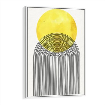 Obraz w ramie 50x70 - Słoneczne Odbicia - geometria, żółte koło - rama biała