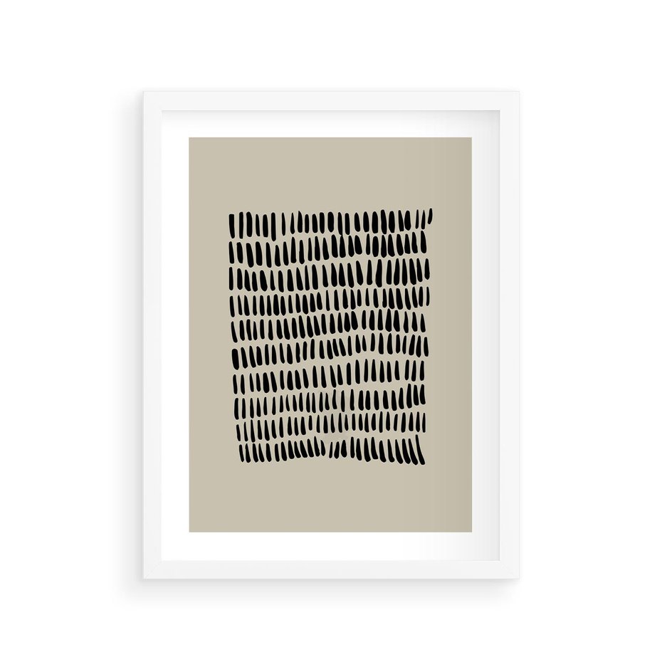 Plakat w ramie 30x40 - Energetyczne Pulsacje Nowości - boho plakat, czarne kropki kreski - rama biała