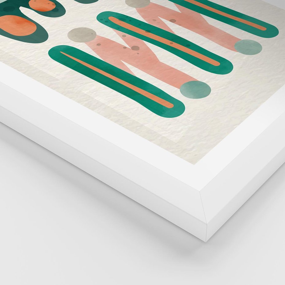 Plakat w ramie 40x50 - Zaklęte Wzory Natury - przypadkowe abstrakcyjne wzory, pomarańczowy i zielony - rama biała