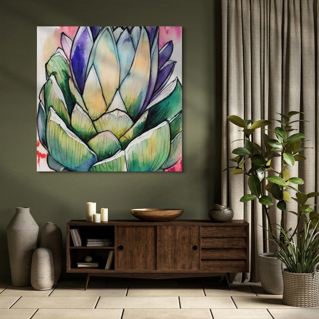 Obraz na płótnie 50x50 - Estetyczna Roślina - abstrakcja, akwarela