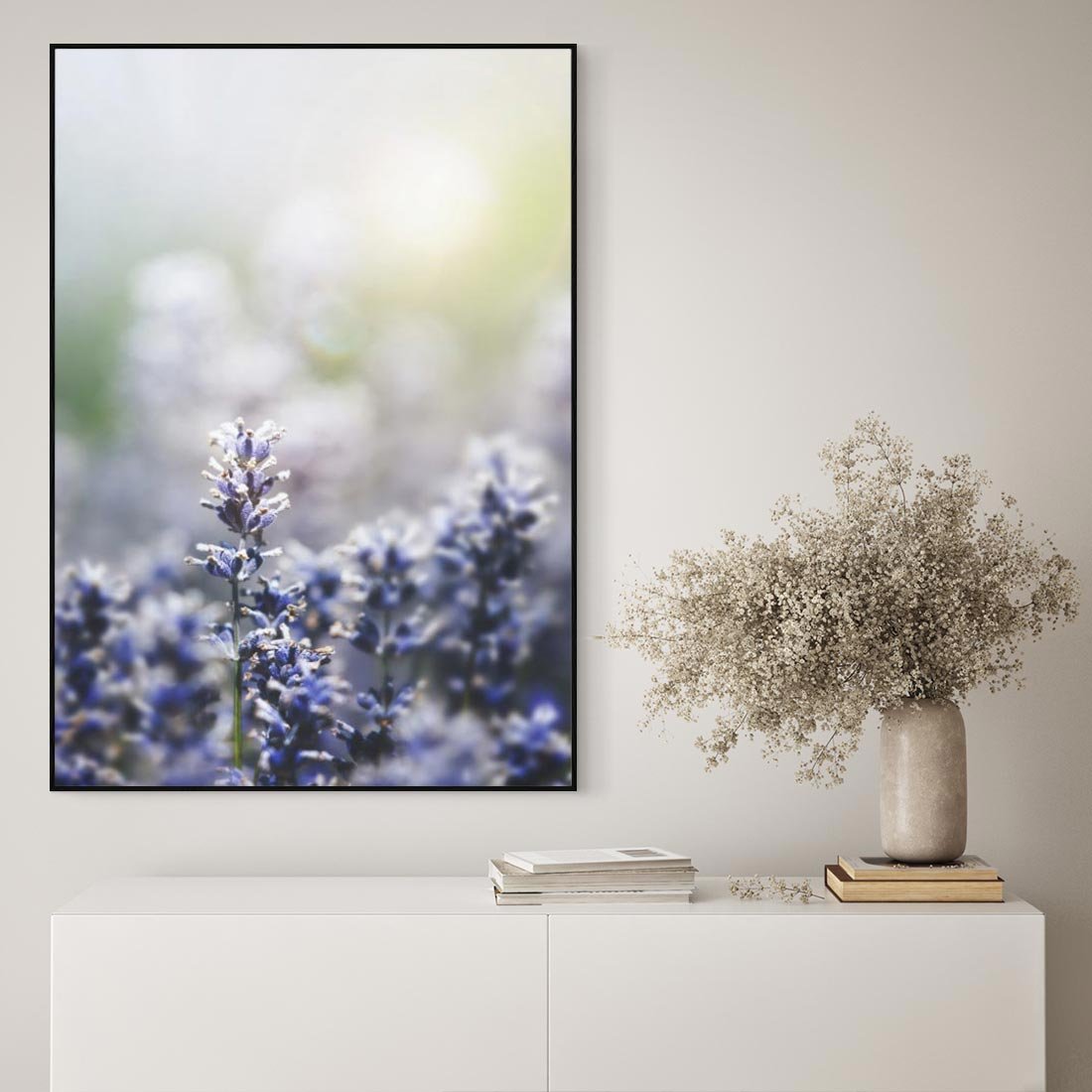 Obraz w ramie 70x100 - Delikatna Uroda Natury - wrzosy, fiolet - rama czarna