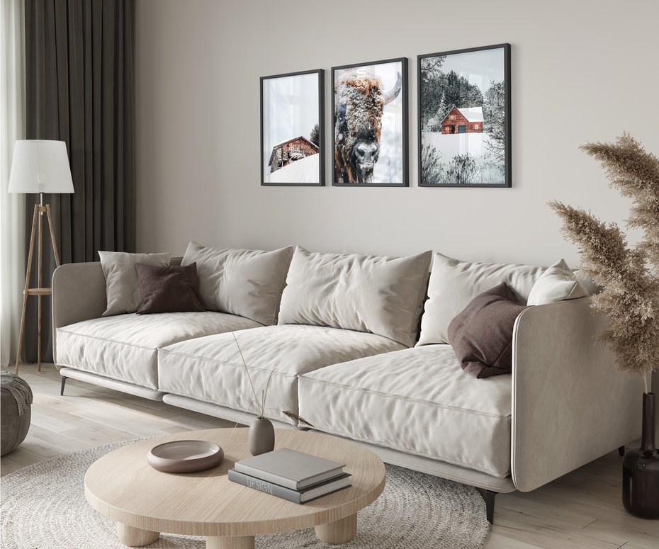 Zestaw obrazy w ramie 50x70 galeria - Zima, bizon, góry, śnieg - rama czarna