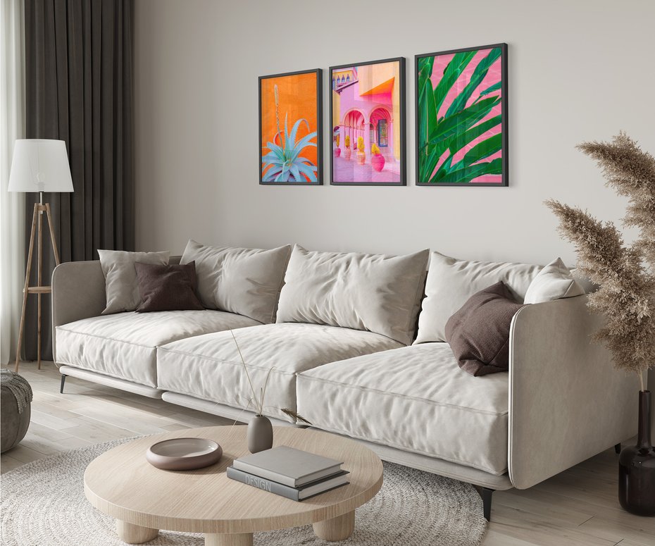 Zestaw obrazy w ramie 50x70 galeria - Liście, rośliny, energetyczne, neony - rama czarna