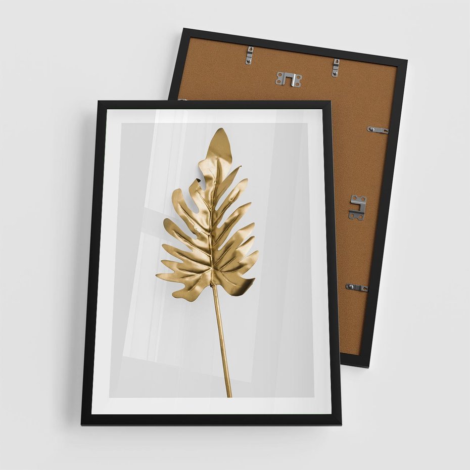 Plakat w ramie 50x70 - Ponadczasowy Urok - złote, liście - rama czarna