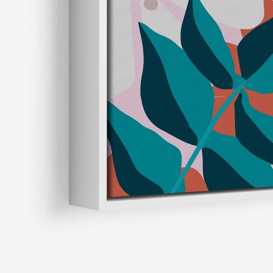 Obraz w ramie 80x80 - Harmonijne Formy - abstrakcyjna kompozycja kwiatowych form, kolor zgaszone - rama biała