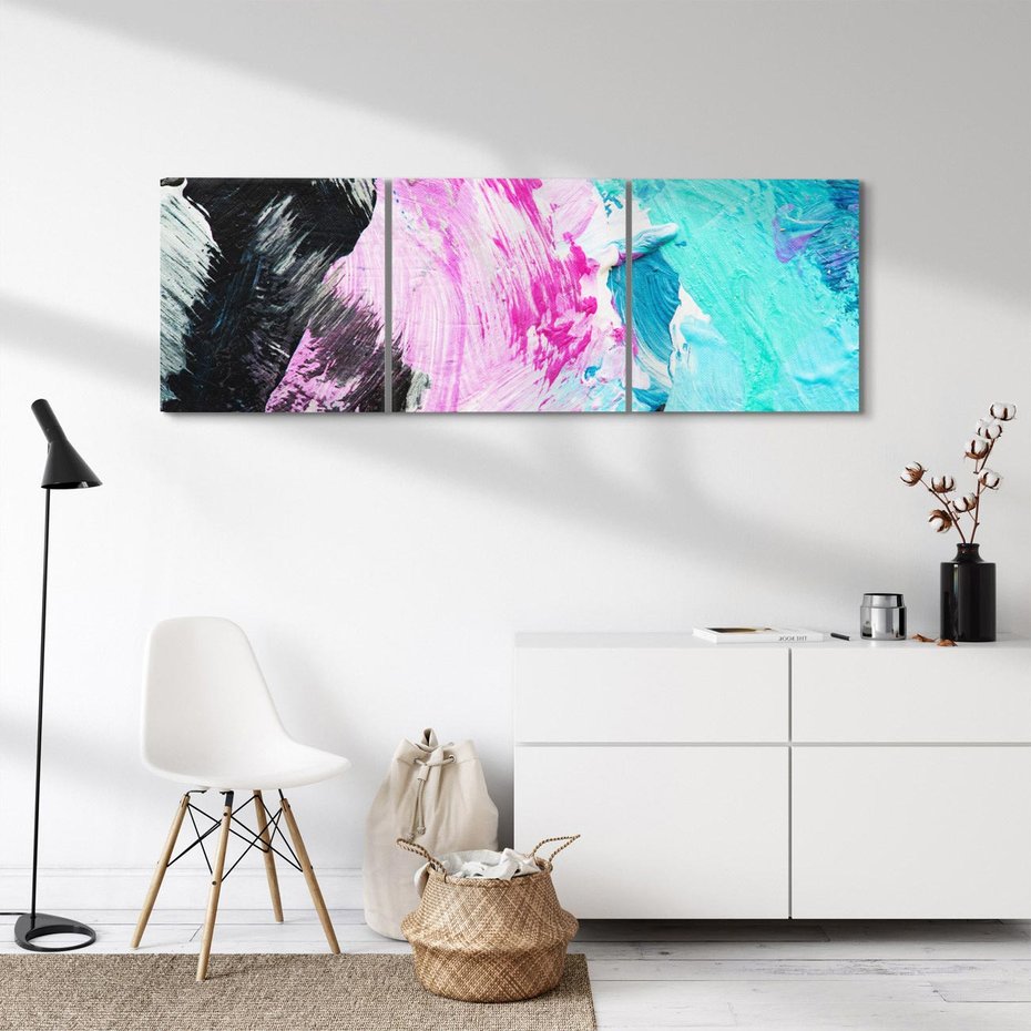 Obraz na płótnie 120x40 - Kolorowy rój wyobraźni - rozlane kolorowe farby olejne, abstrakcja