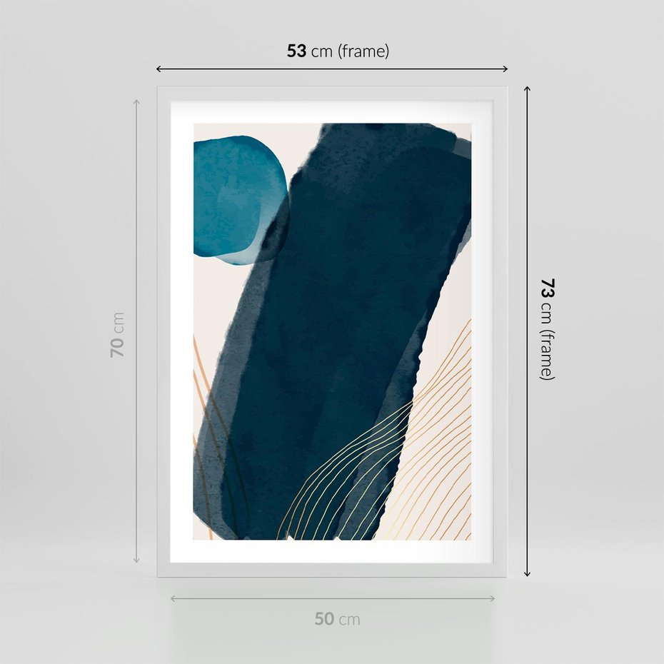Plakat w ramie 50x70 - Nocne Widzenia - abstrakcyjna granatowa plama, akwarela - rama biała