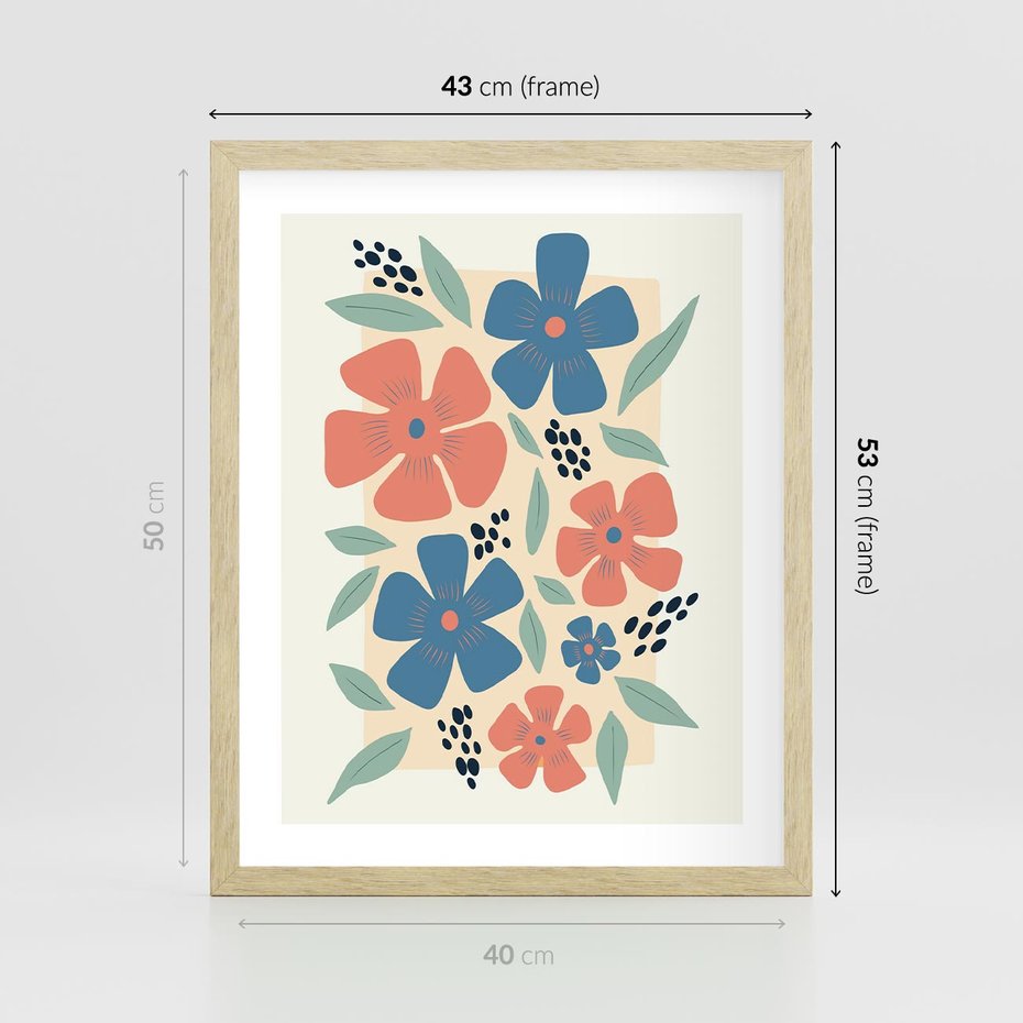 Plakat w ramie 40x50 - Kolorowe Pasmo - kwiaty, nowoczesna abstrakcja - rama drewno