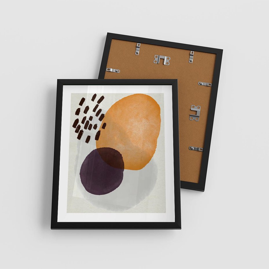 Plakat w ramie 40x50 - Kolorowe Akwarelowe Przenikanie - geometryczne elementy, stonowane ziemiste kolory - rama czarna