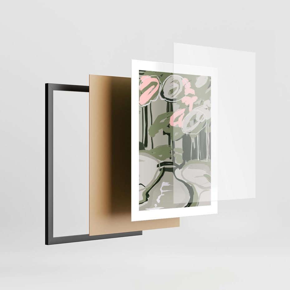 Plakat w ramie 30x40 - Leśny Zakątek - pastelowy krajobraz, nowoczesny plakat - rama czarna