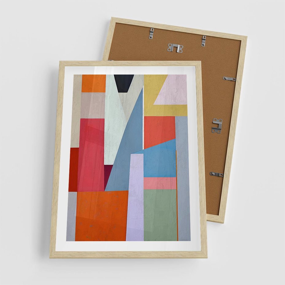 Plakat w ramie 50x70 - Migotliwe Nastroje Kształtów - różne geometryczne formy, olejny obraz - rama drewno