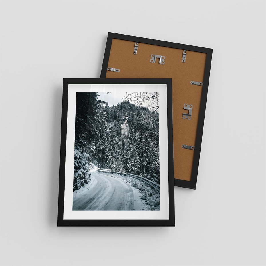Plakat w ramie 30x40 - Zimowa Przygoda - zima w górach, droga - rama czarna
