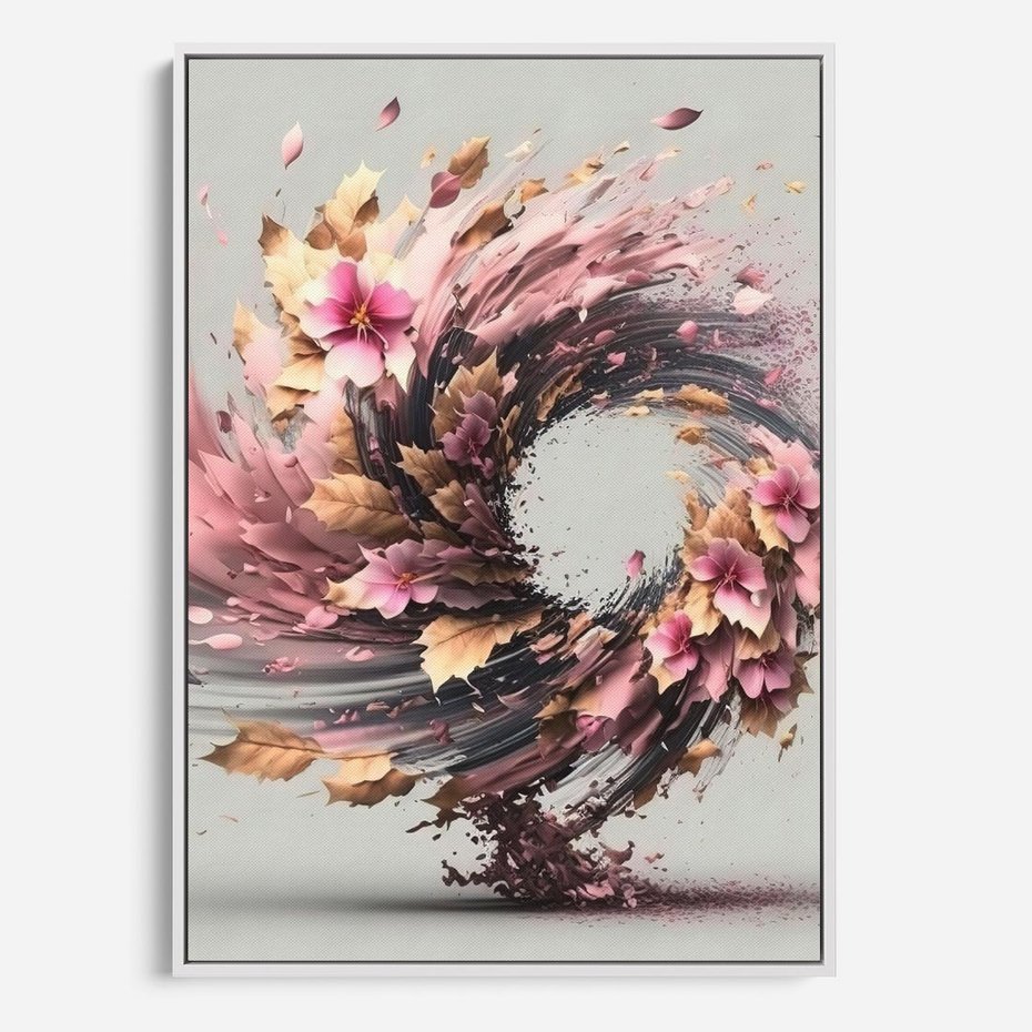 Obraz w ramie 70x100 - Kwiatowy Wir - nowoczesna grafika komputerowa, wir z kwiatów - rama biała