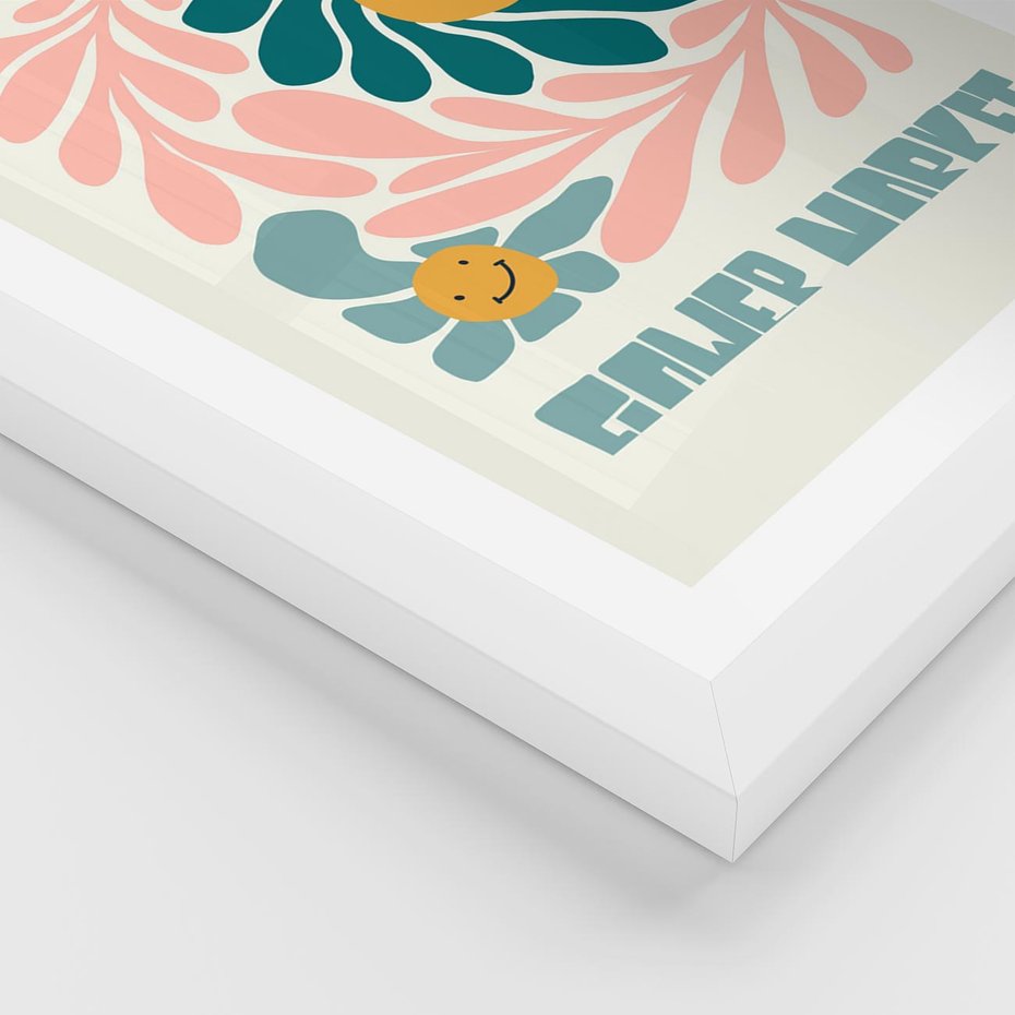 Plakat w ramie 30x40 - Harmonia płatków kwiatów - kwiatowa retro kompozycja, pastelowe kolory - rama biała