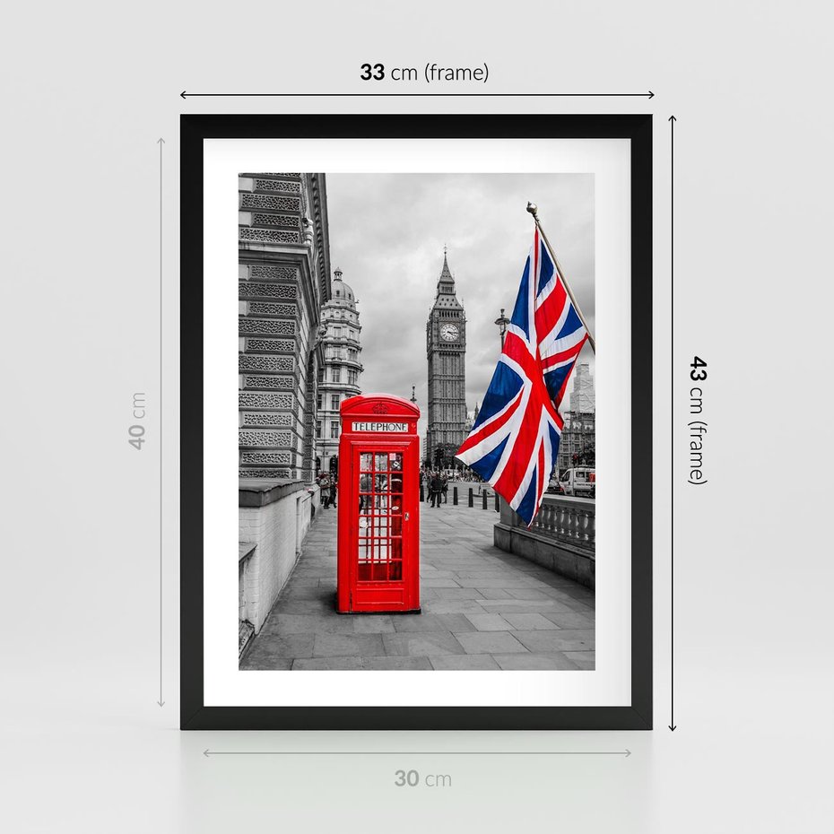 Plakat w ramie 30x40 - Londyńska Budka przy Big Benie - Londyn, budka - rama czarna