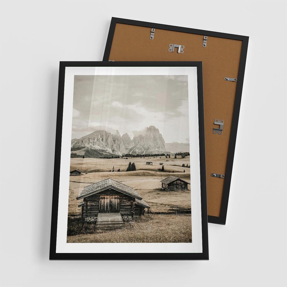 Plakat w ramie 50x70 - Klasyczny Urok Górskich Domków - domki, w górach - rama czarna