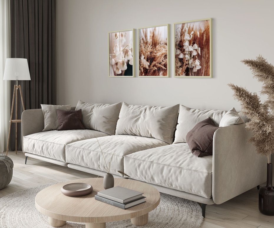 Zestaw obrazy w ramie 40x50 galeria - Suche, trawy, boho, kwiaty - rama drewno