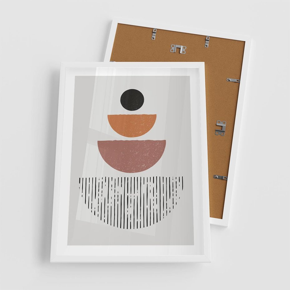 Plakat w ramie 50x70 - Półkola i Boho Akcent - geometria, półkola - rama biała