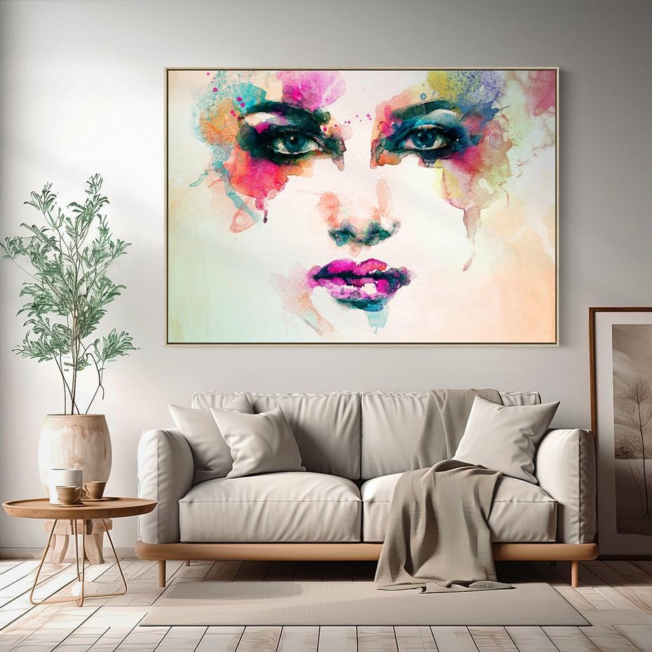 Obraz w ramie 100x70 - Eteryczna Głębia Dusz - portret twarz kobiety, wyraziste oczy - rama drewno