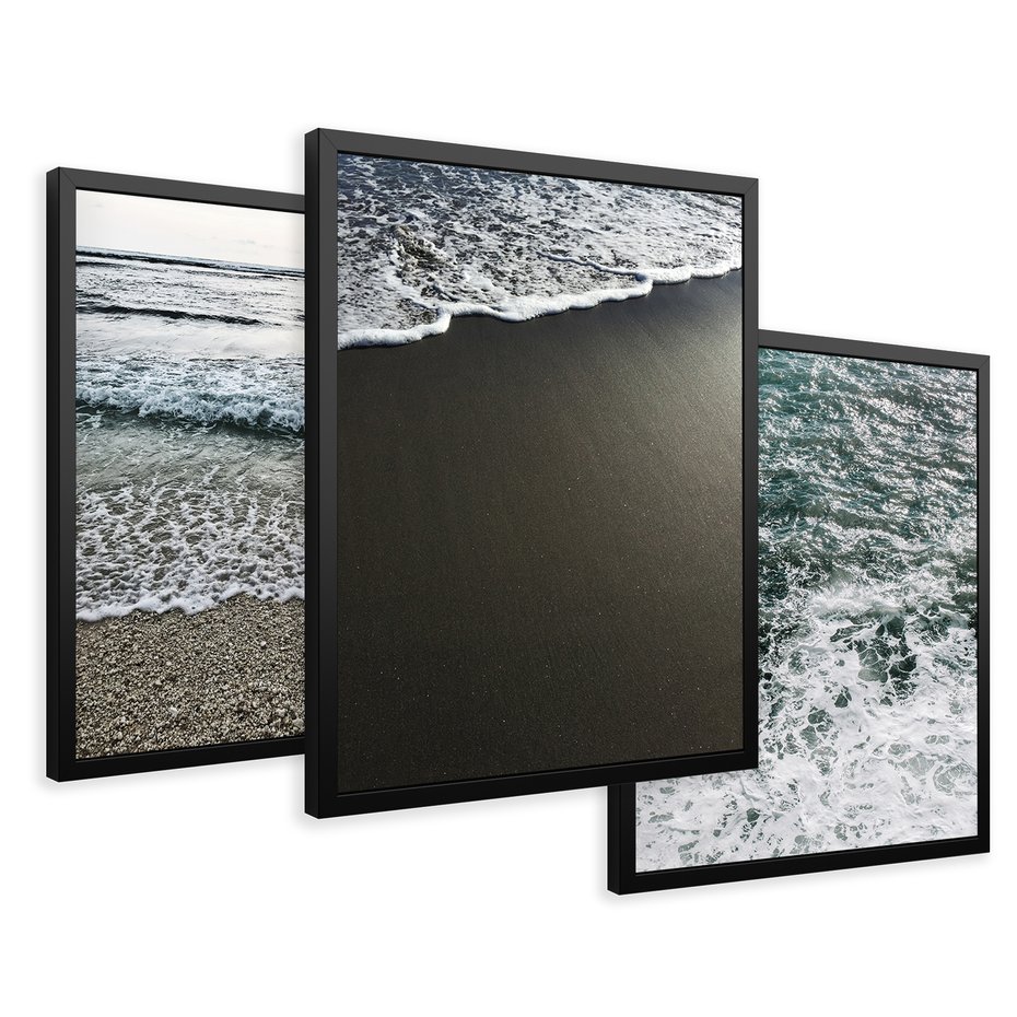 Zestaw obrazy w ramie 50x70 galeria - Plaża, morze, tryptyk - rama czarna