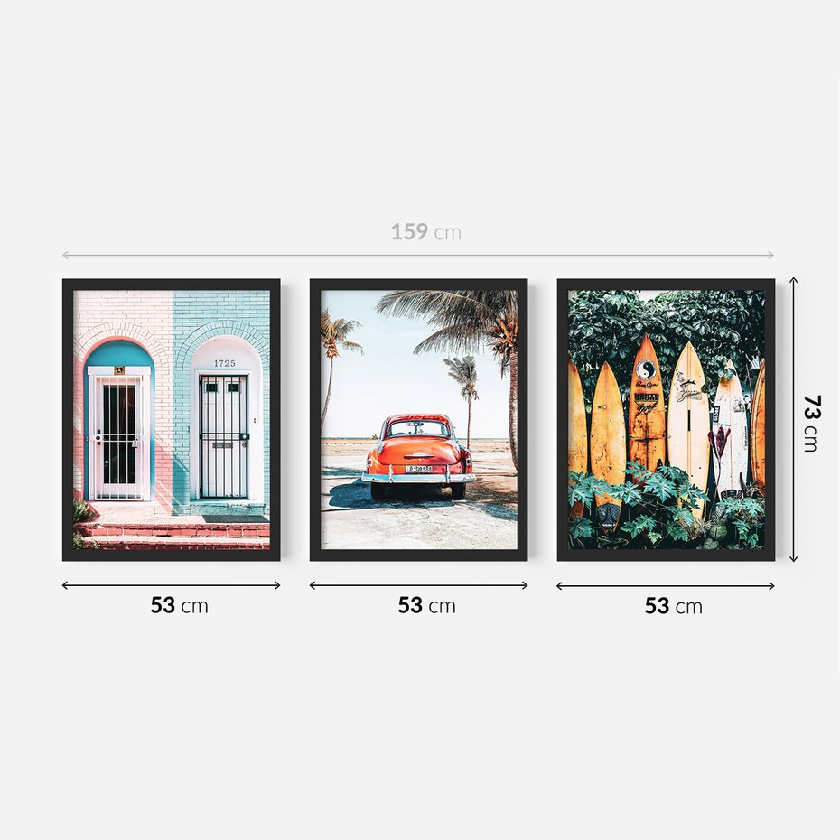 Zestaw obrazy w ramie 50x70 galeria - Surfing, morze, plaża, garbus - rama czarna
