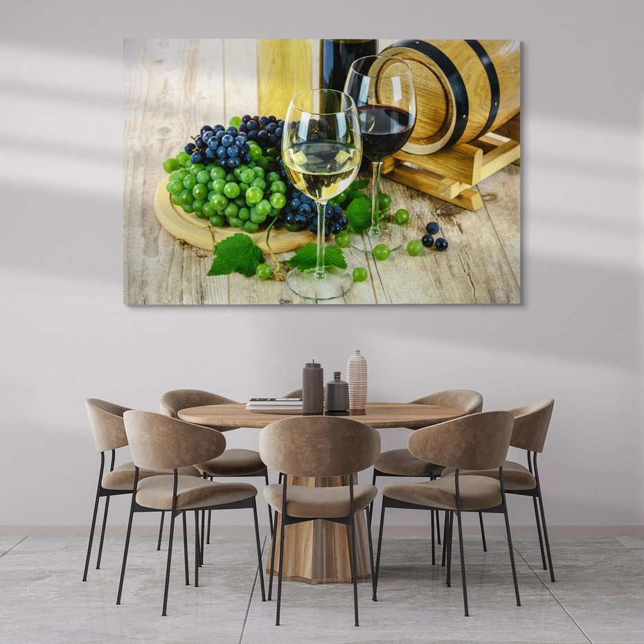 Obraz na płótnie 120x80 - Wino winogrona i kieliszki - wino, winogrona