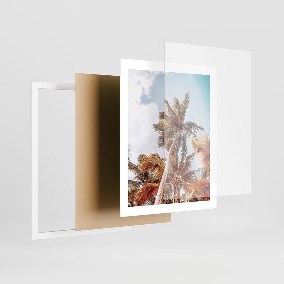 Plakat w ramie 40x50 - Plażowa Idylla z Palmami - palmy, rajska plaża - rama biała