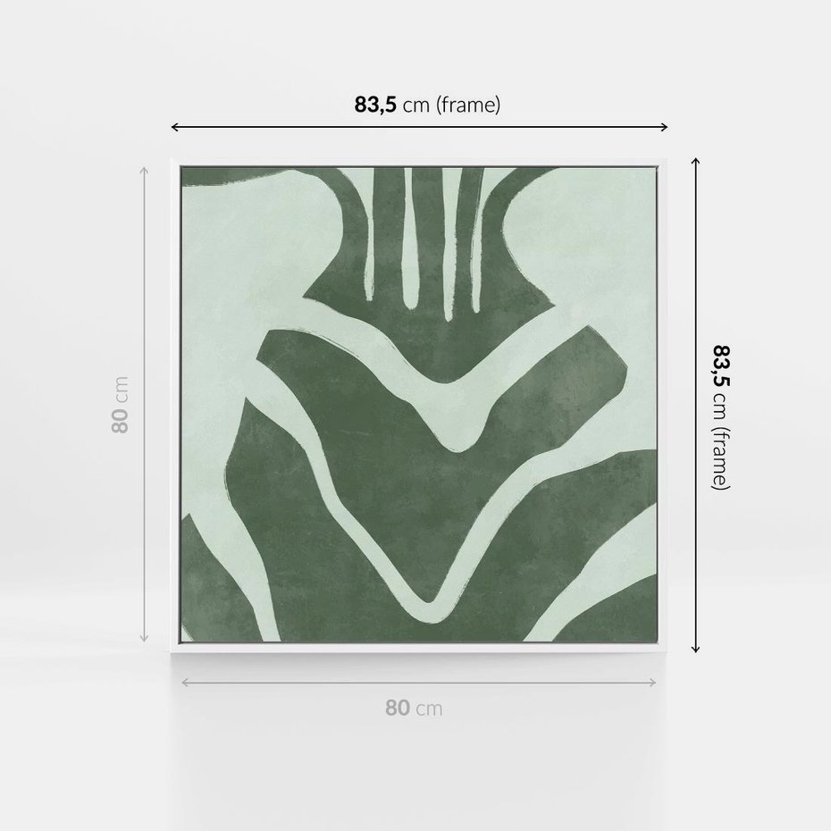 Obraz w ramie 80x80 - Zieleń Odpoczynku - zielony plakat, nieregularne splątane linie - rama biała