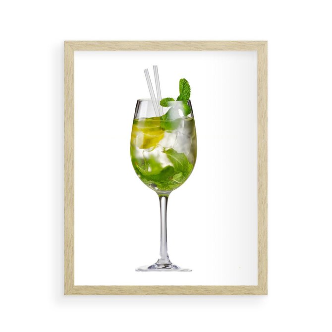 Plakat w ramie 40x50 - Limonkowy drink w letnim stylu - drink, limonka - rama drewno