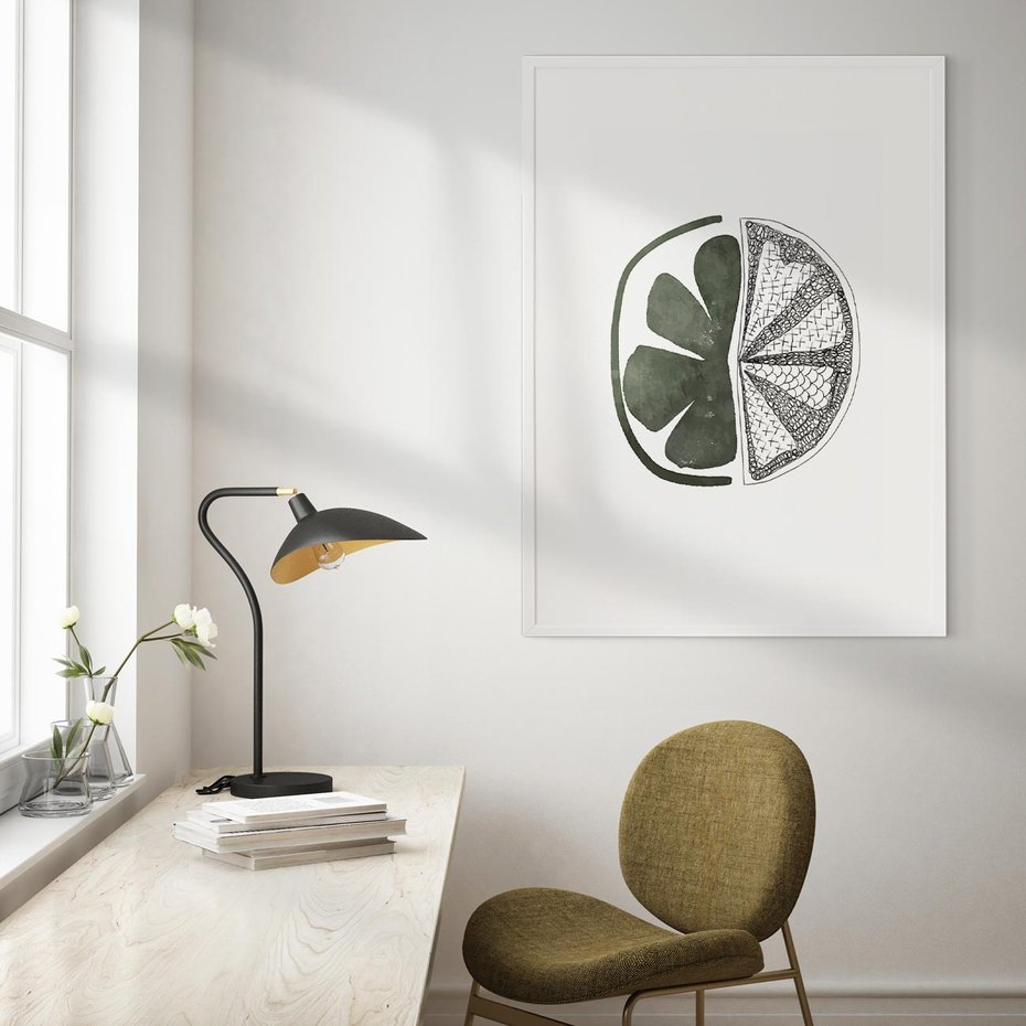 Plakat w ramie 50x70 - Cytrynowe Echo - minimalistyczny plakat, cytryna - rama biała