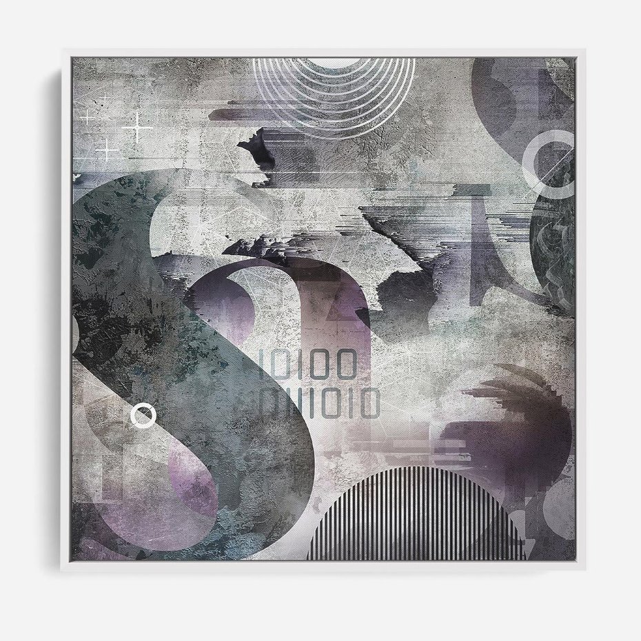 Obraz w ramie 80x80 - Nocne opowieści w barwach - typografia, abstrakcja - rama biała