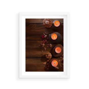 Plakat w ramie 30x40 - Relaksujące spa z pochodniami - spa, świece - rama biała