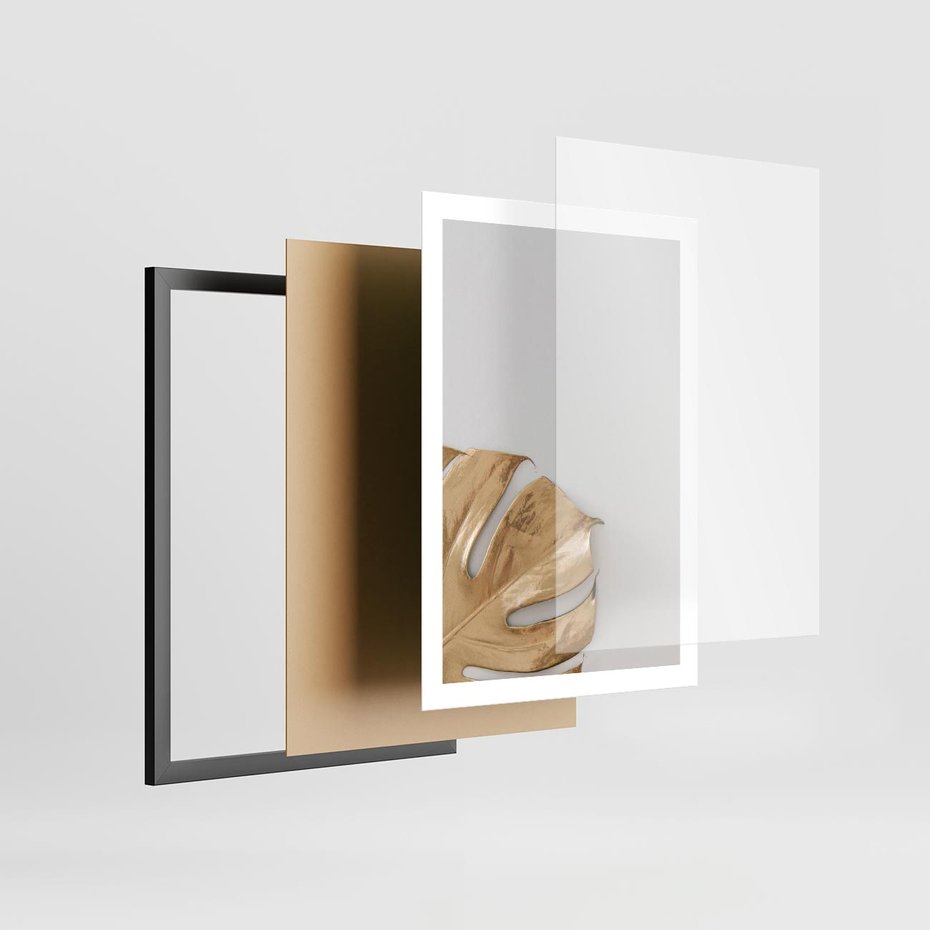 Plakat w ramie 50x70 - Natury Szlachetność - złote, liście - rama czarna