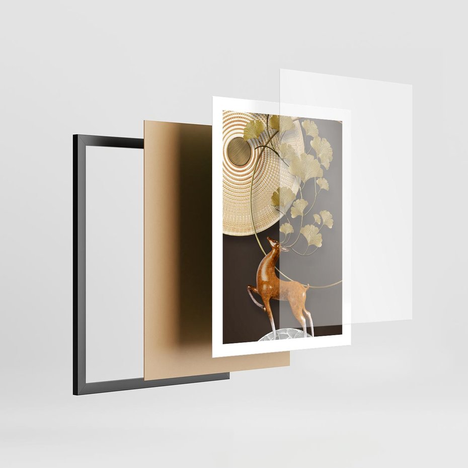 Plakat w ramie 50x70 - Elegancja i Tradycja - złote, liście - rama czarna