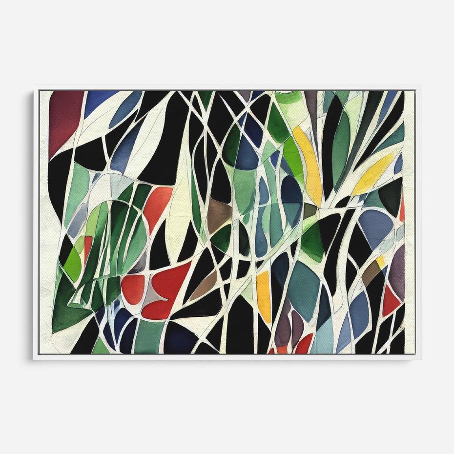 Obraz w ramie 70x50 - Taniec Plam i Kształtów - abstrakcyjny akwarelowy obraz, plamy - rama biała