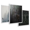 Zestaw obrazy w ramie 50x70 galeria - Jeleń, mglisty, las, skandynawski - rama biała