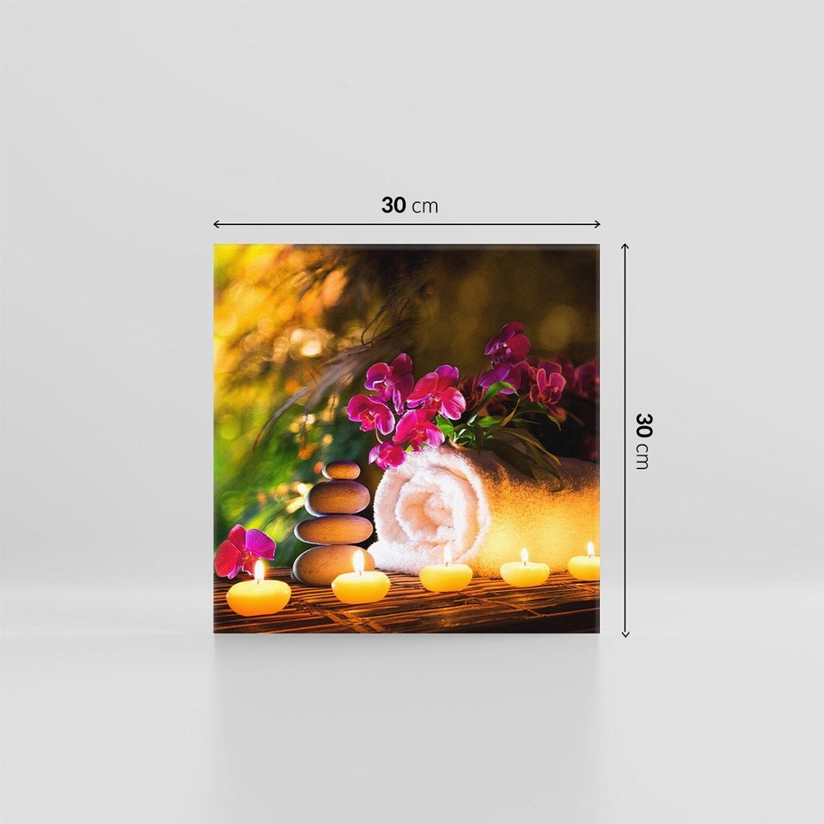 Obraz na płótnie 30x30 - Relaksujące spa z płonącymi świecami - spa, świece