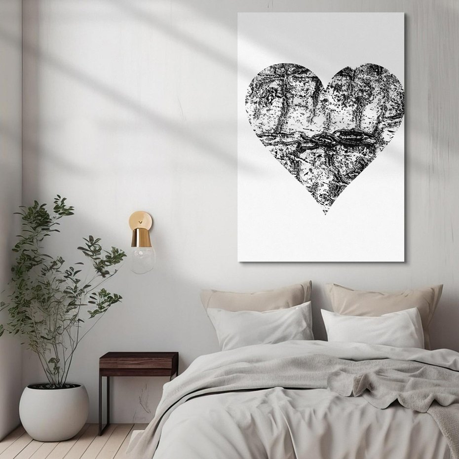 Obraz na płótnie 50x70 - Drzewo Serca - czarne serce, tekstura jak kora drzewa