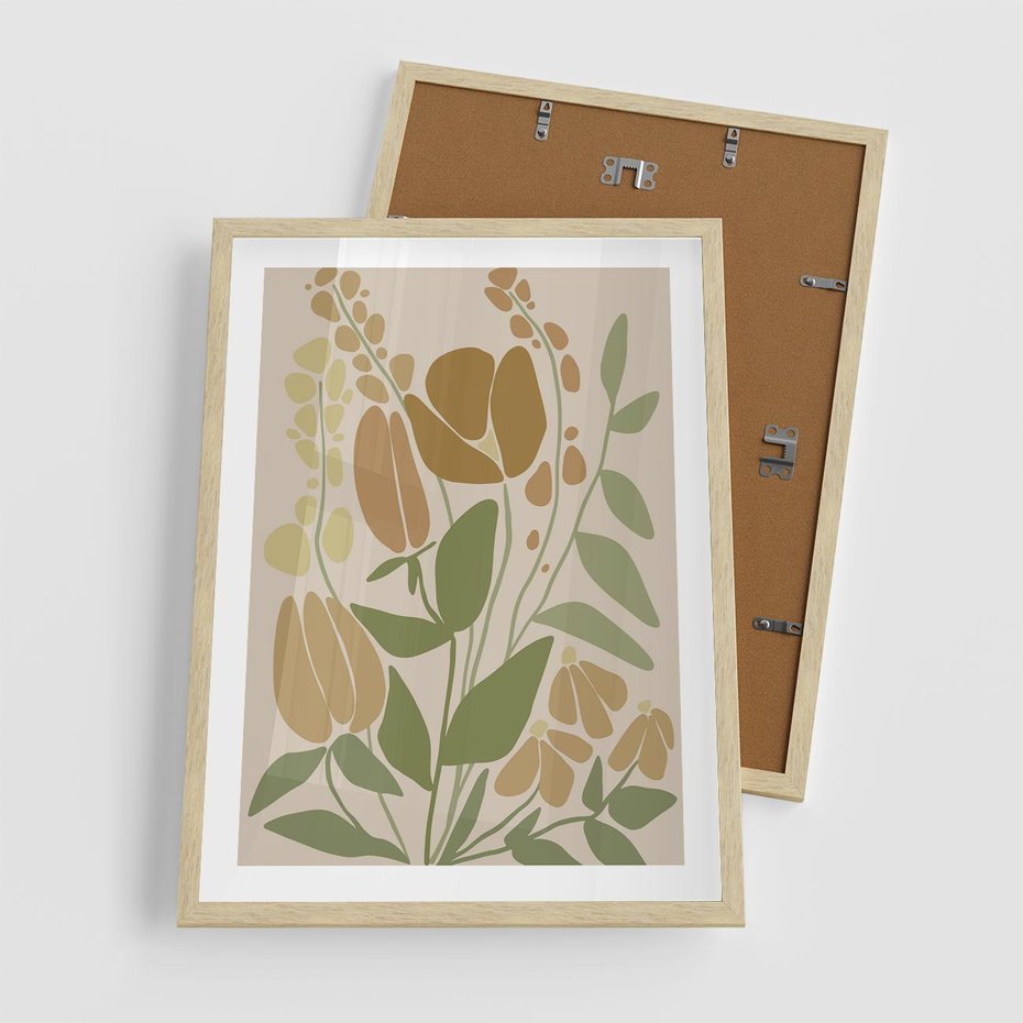 Plakat w ramie 50x70 - Beżowo i Roślinnie - nowoczesny plakat, roślinność - rama drewno