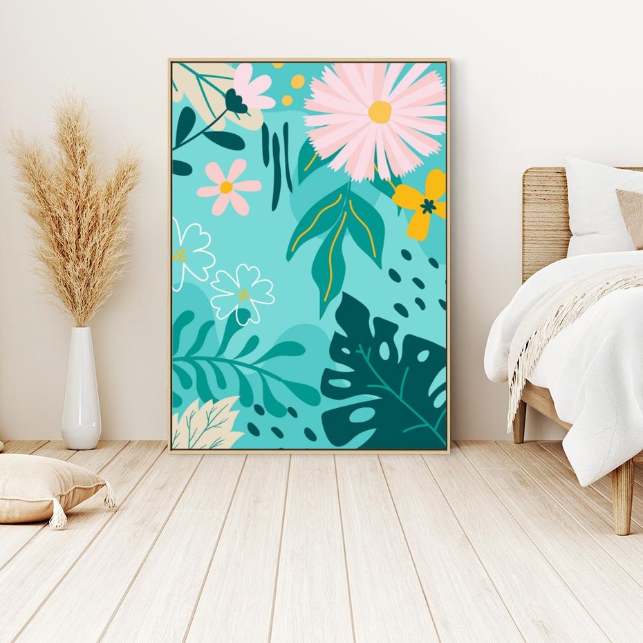 Obraz w ramie 50x70 - Kwiatowe Wibracje - pastelowa kompozycja, kwiaty - rama drewno